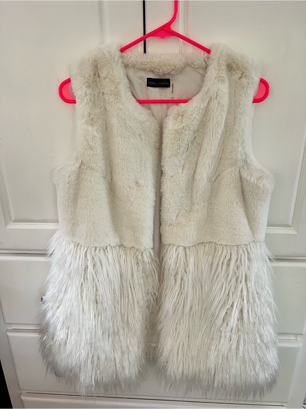 Stella + Lorenzo Cream Faux Fur Vest with Shag Trim